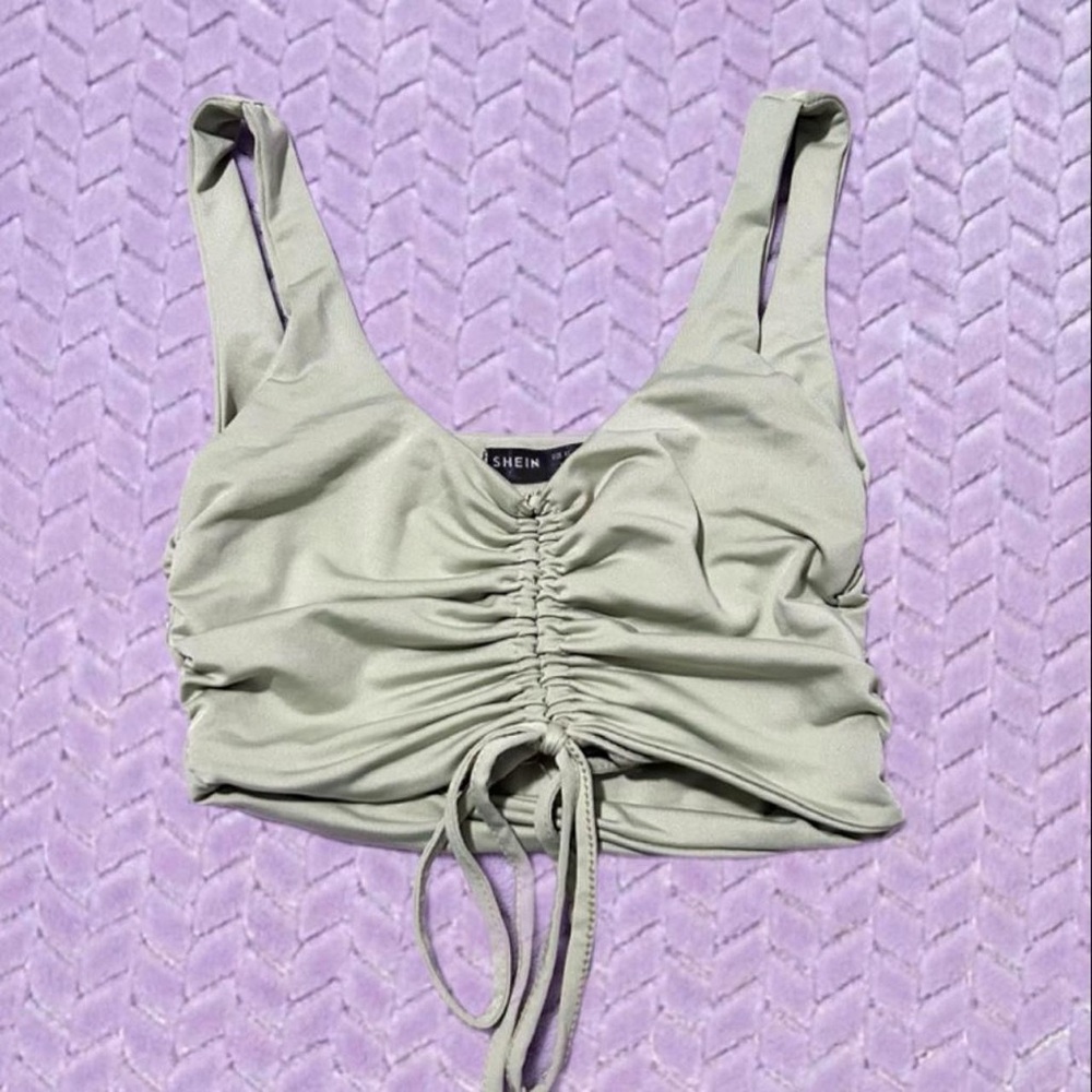 SHEIN Ruched Crop Top - Light Grayish-Green